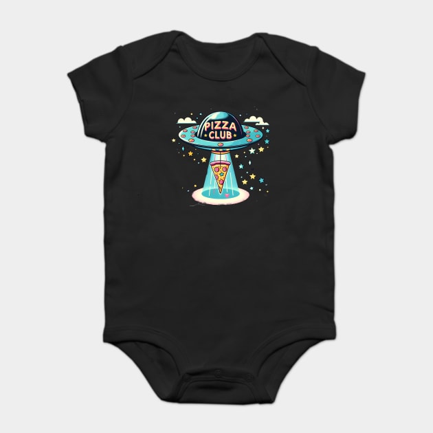 Funny Pizza Ufo, Pizza Club Baby Bodysuit by logiamerch